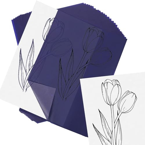 50 Fogli Blu Carta Carbone,A4 Carta Copiativa per Disegno,per Superfici come Tessuto,Tela,ecc (21x29,7cm)