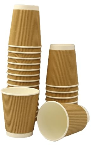Sunrise Packaging 50 x 8oz Kraft Ripple Coffee Cups 227ml – Eco-Friendly Insulated Paper Cups for Hot Drinks, Tea, Coffee, Cappuccino, Hot Chocolate