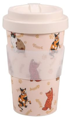 ECO CHIC Recycled Travel Coffee Cup 400ml Microwave Dishwasher Safe Plastic Travel Mug (Beloved Cats Beige)
