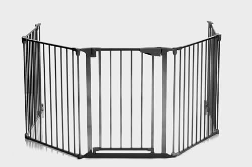 Fillikid Absperrgitter Exclusiv, 5-teilig, bis 3,2m | Treppenschutzgitter ohne Bohren, für Kamin, Treppen, mit Türfunktion, individuell anpassbar