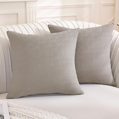 YSTELLAA Jacquard Funda Cojin 45x45, Juego De 2, Caqui | Fundas Cojines Decorativas Geometría, Cremallera Invisible, Transpirable Y Lavables, para Dormitorio y Salón