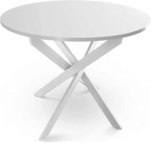 Shiito Modelo Jerry JC Mesa de Comedor Redonda, Todo Blanco, 90 x 75 cm | Madera de Roble