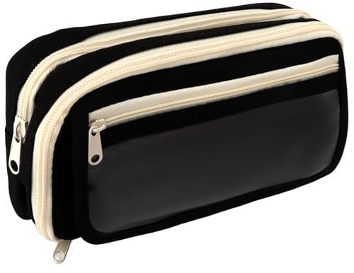 Wanciler Back to School Large Capacity Pencil Case with 3 Compartments Stationery Organizer for Boys and Girls, Aesthetic Pencil Pouch for Teen Student College Business Office Adult, Black