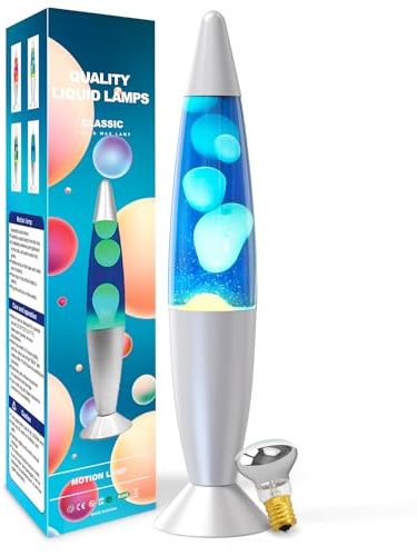 AONESY Lampada lava Acqua azzurra Cera bianca Lampada lava Luce notturna per bambini Luce colorata Lampada Regalo per Natale Compleanno - 34 cm