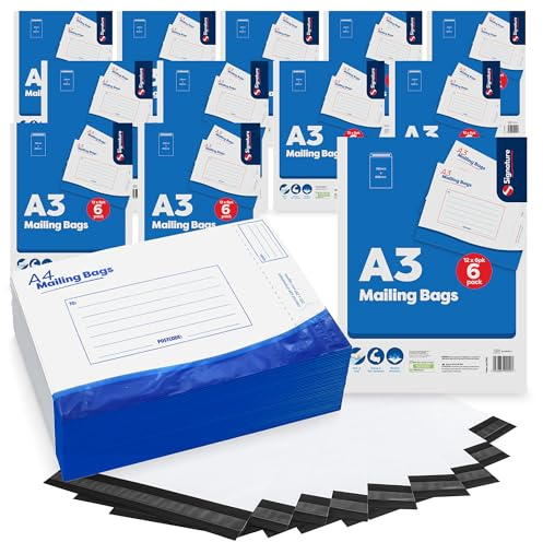 Lot de 72 sacs d'expédition A3 avec patte autocollante pour colis, documents et vêtements, 29,7 x 42 cm, sacs d'expédition en plastique robuste et résistant aux déchirures pour emballage