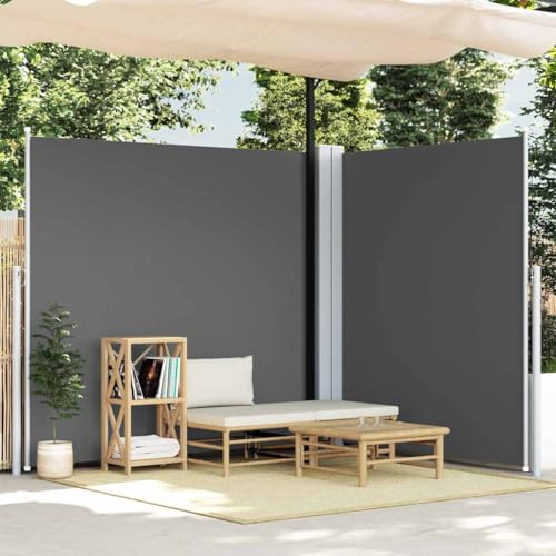 Toldo Lateral Extensible, Tela Poliéster con Revestimiento PU, Retráctil Automático, Toldos Laterales, Toldo Lateral Retráctil Exterior, para Balcón y Terraza, Color Antracita, 220x600 cm