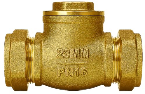 Kudos-Trading 28mm Full Bore Water Swing Check Valve Brass Non-Return Valve for Plumbing Heating & Irrigation Systems High Flow BSP Compression Fittings Corrosion Resistant Durable Design for Hot & Co