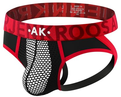 Arjen Kroos Jockstrap herr sportunderkläder jockstrap män suspensorium transparent nät atletisk supporters string tanga, S-XXL, A2-röd och svart, XL