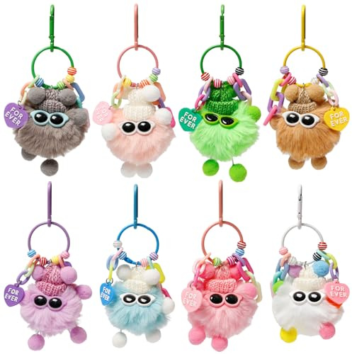 Neikafan Set di Portachiavi con Animali di Peluche 8 Pezzi Pompon Portachiavis per Bambini Portachiavi per Adulto Portachiavi Fortunati Regalo per Scuola