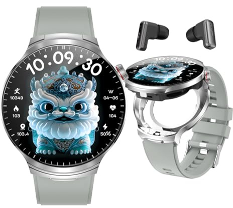 AIEK Montre Connectée Homme, Bluetooth écouteurs, Écran AMOLED 1,85, Analyse Sommeil, Appel Bluetooth, Cardiofréquence, 100+ Modes Sportifs Podometre, Smartwatch pour Android iOS (Argenté)
