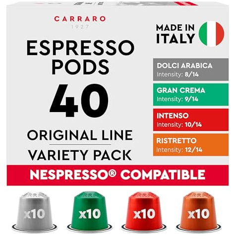 Carraro 1927 Variety Pack 40 Pods Compatible with Nespresso Original Line | Aluminium Capsules, Medium and Dark Roast, Made in Italy, Packaging May Vary