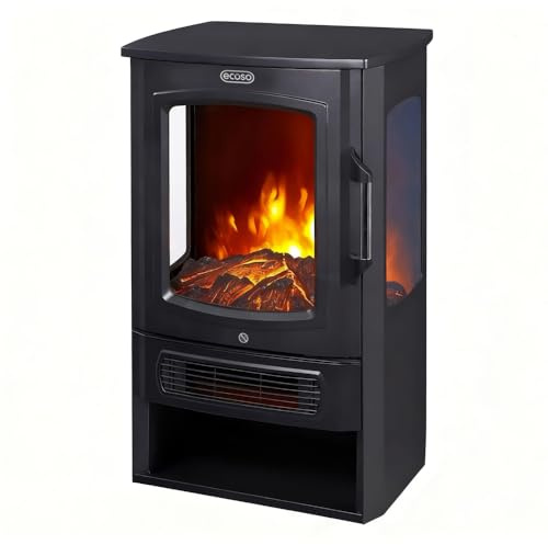ECOSO Black Electric Stove with Built in Fan Heater 740 x 445mm