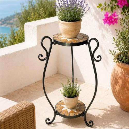 DanDiBo Blumenständer Metall Mosaik Merano Rund 12019 60 cm Pflanzenständer Blumenhocker Beistelltisch Blumensäule Modern Pflanzenhocker Mosaiktisch