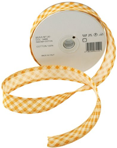 Inastri 25/5/ 5 mm Cotton Bias Binding in Mustard Yellow Rustic Gingham 3469