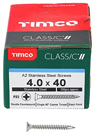 TIMCO Classic Multi-Purpose Screws - 4.0 x 40 - A2 Stainless Steel - Box of 200