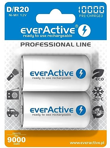 everActive – 2 x profline mono 10000 mAh batteria D Mono cabina LR20 MN1300 NiMH