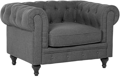 Beliani Sillón tapizado Gris Patas de Madera Oscura contemporáneo Chesterfield