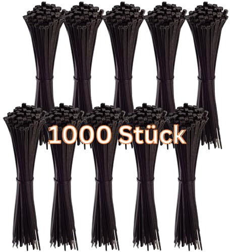 Gocableties Kabelbinder 1000 Stück Schwarz, 300 mm x 4,8 mm mit 22,2 kg Zugfestigkeit, UV Beständig Set