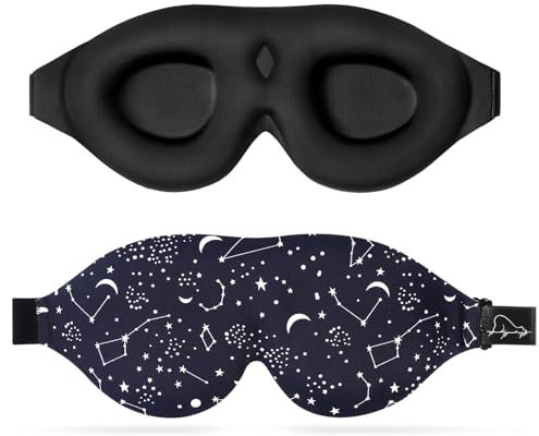ALASKA BEAR Sleep Mask Women Men with Molded Eye Cups, Well-Contoured 3 D Extra-Plush Soft Memory Foam Blackout Eye Mask Zero Pressure on Eyelids & Eyelashes w Earplugs Set - Silent Night Stars