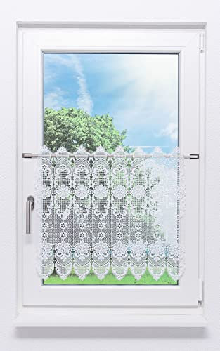 Plauener Spitze Scheibengardine Spitzenblume (Bx H) 56.70cm * 58cm Weiß/weiß