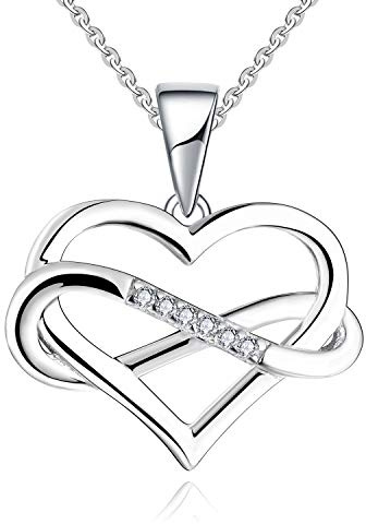 JO WISDOM Women Infinity Heart Necklace,925 Sterling Silver Pendant Necklace with AAA Cubic Zirconia April Birthstone