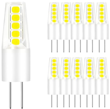 Huamu G4 LED Lampen, 2W LED Birnen Ersetzt 20W Halogenlampen, Kaltweiß 6000K 200LM 12V AC/DC LED Leuchtmittel, 360° Kein Flackern, Nicht Dimmbar Stiftsockellampe, 10er Pack