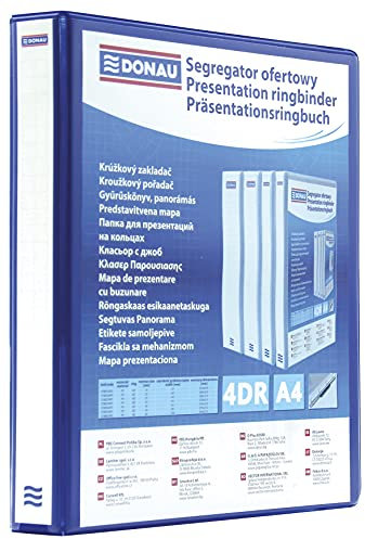 DONAU 2788654PL-10 Präsentationsringbuch Präsentationsordner Ringbuch Präsentation / Blau / 4-D-Ring-Mechanik-Mechanik DIN A4 Füllhöhe 65 mm/ mit Taschen/ 1 Stück