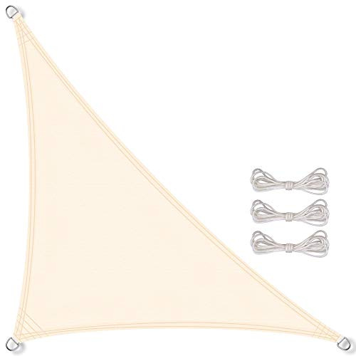 CelinaSun Sonnensegel inkl Befestigungsseile Premium PES wasserabweisend imprägniert Dreieck rechtwinklig 3,2 x 3,2 x 4,5 m Creme weiß