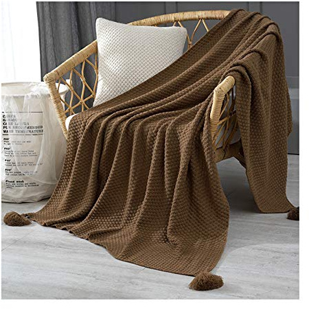 VanderHOME acogedora Manta,Manta Polar Suave y cálida de Microfibra Manta de Tiro de Punto Pompones Decoración Suave Cálida Cómoda para sofá Cama relajación Transpirable Manta 150X200CM café
