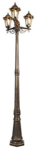 Qazqa classic-antique außen Laterne für den Garten - New Haven - Gold, max. 15W, Geeignet für LED, 216.5cm, IP44, 3-flammig