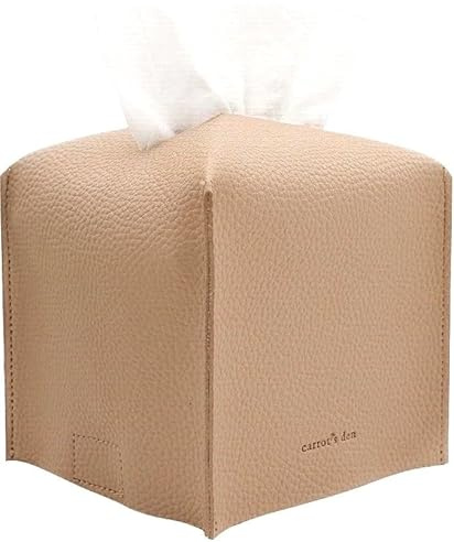 Carrot's Den Taschentuchbox mit Boden/PU Leder Dekorativer Organizer für Badezimmer, Auto, Büro, Moderne Heimdekoration (beige, quadratisch)