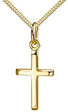 JEVELION Kleiner Kreuz-Anhänger 585 Gold Gold Kreuz für Damen, Herren und Kinder mit abgeflachten Kanten als Ketten-Anhänger 14 Karat mit Schmuck-Etui