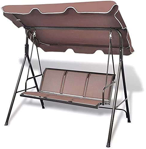 Bakaji Dondolo Da Giardino 3 Posti Colore Brown Tetto Parasole Struttura in Acciaio Inox Seduta in Texilene Traspirante Dimensioni 175 x 112 x 155 cm (Marrone)