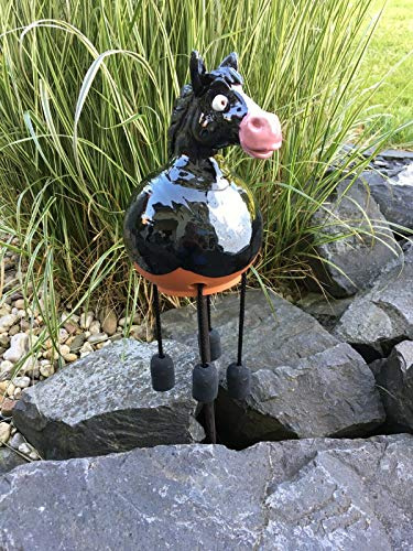 villa-lilla Keramik Pferd bk Gartenkugel Handarbeit Gartenstecker Beetstecker Garten Figur