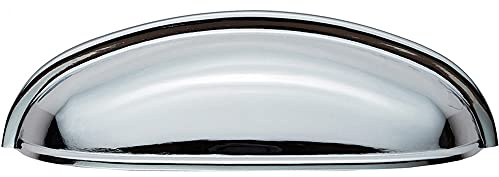 Shaker Cup Pull Handle - 124 x 35mm - 96mm Fixing Centres - Polished Chrome | Pull Handle for Lightweight Internal Cupboard Doors - Metal Cabinet Cup Pull Handle - Kitchen Drawers