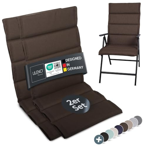 LILENO HOME Gartenstuhl Auflagen als [2er Set - Hochlehner] in Braun | bequeme Liegen als Sitzauflagen für Gartenmöbel - Stuhlkissen für Gartenstühle und Klappstühle