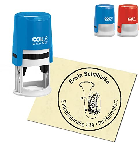 Stempel Adressstempel personalisiert - Tuba - rund ∅ 40mm Automatikstempel als Firmenstempel Namensstempel Bürostempel