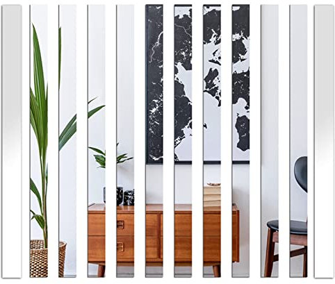 ZOCONE 12-Pack Mirror Stickers, 15.75in Long Self Adhesive Acrylic Wall Mirror Tiles, Modern Frameless Rectangular Space Themed Unbreakable Shatterproof Detachable Home Decor for Bedroom, Living Room