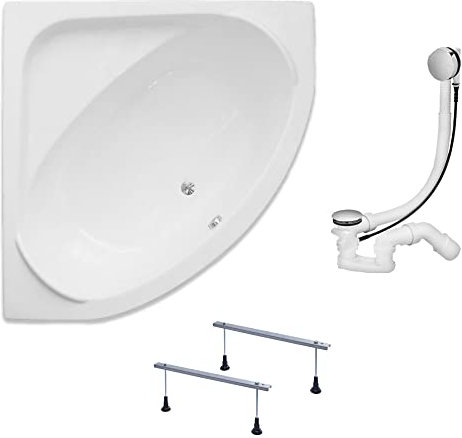 KOLMAN Badewanne STANDARD Eckbadewanne 140x140 ohne Verkleidung, Ablaufgarnitur und Füßen Komplettset 3in1 Premium Original Acryl Wanne Siphon