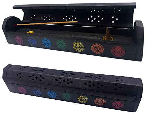 Snadi - Bruciatore di Incenso Artigianale (Porta Incenso) | Scatola di Legno | Design dei Chakra | Fatto a Mano in India | Calore e Tranquillità | 30.5 x 6.2 x 5.5 cm | Decorativo e Funzionale