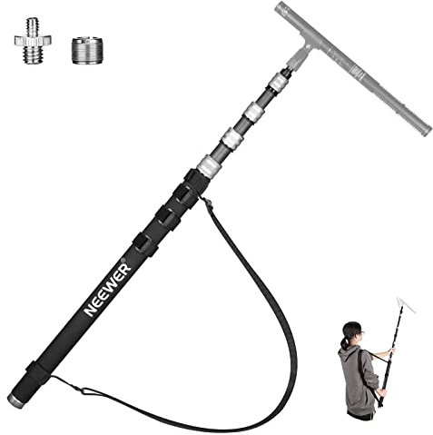 NEEWER Verbesserte Mikrofon Galgenstange, 300cm Teleskop Kohlefaser Mikrofonarm mit 5 Abschnitten, 1/4” 3/8” 5/8” Schraubenadapter, Kabelgurte, Schultergurt und Aufbewahrungstasche,MS-300C