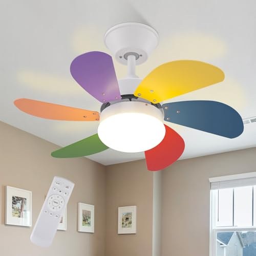 Homefire Deckenventilator Mit Beleuchtung und Fernbedienung Leise - Deckenlampe Wohnzimmer 6 Flügeln Ø75 cm Ventilator Timing Deckenleuchte mit Einzelleuchte Fan Sommer-/Winter Schlafzimmer/Bunt | Deckenlampe Wohnzimmer 6 Flügeln Ø75 cm Ventilator Timing Deckenleuchte mit Einzelleuchte Fan Sommer/Winter Schlafzimmer/Bunt