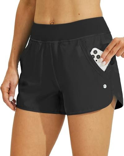 WILLIT Badshorts för kvinnor 3 tum badbyxor simning boardshorts med korta linor fickor snabbtorkande UVA-skydd, svart, XL