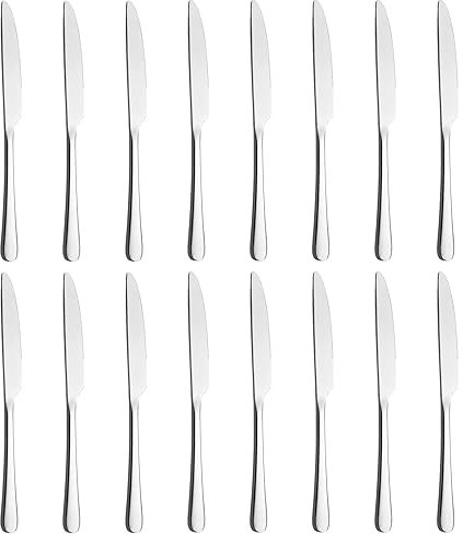 BEWOS Messer 16 Stück (23.8Cm/9.37 Inch), Edelstahlmesser, Tafelmesser mit Scharfem Wellenschliff, Spülmaschinenfest, Brotmesser für Haushalt, Restaurant, Party, Silber