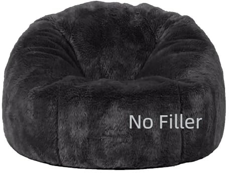 Säcksäckstolar for vuxna och barn (utan fyllning), 2,3-5ft fluffig pälssittpuff soffa överdrag säcksäckstol soffa säcksäck ottoman avslappningsbar lounge futon puff(Dark grey,3.3ft-D100cm-cover)