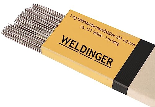 WELDINGER Edelstahlschweißstäbe V2A 1,0 mm 1 kg ca. 177 Stäbe 1 m lang (ER308L/1.4301)