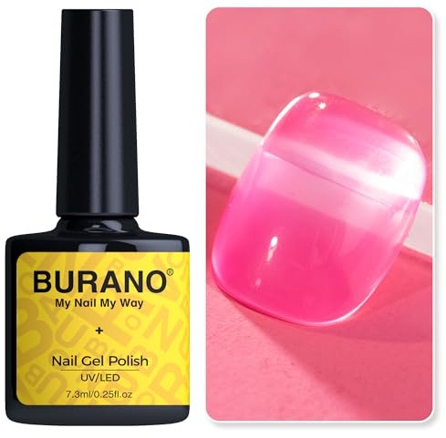 BURANO Jelly Gel Nail Polish - Sheer Hot Pink, Green, Red, Blue, Purple, Orange Transparent Gel - Translucent Jelly Nails LED UV Curing Required (Pink T8)