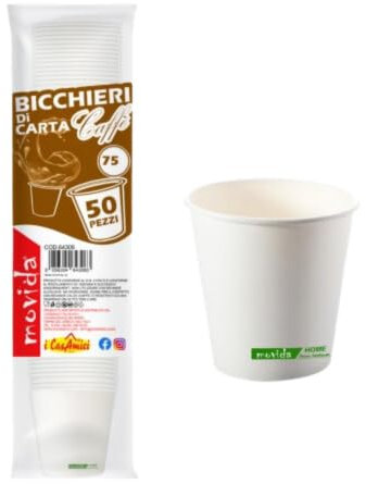 SOLEPLASTIC Bicchierini Caffè Decoro Cafè Con Coperchio Bicchierini Caffè Carta Biodegradabile 75 Ml (100)