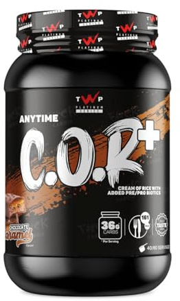 TWP Nutrition Platinum Series Cream of Rice Carb Powder Shake COR+, Pre & Probiotics for Digestion Support, Gluten, Wheat & Sugar Free, 1.8kg & 80 Servings 3 Great Flavours (Chocolate Caramel)