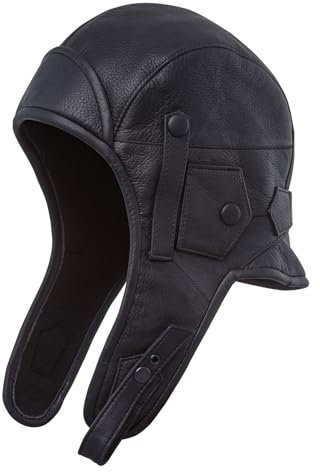 Sterkowski Echt Leder Pilotenmütze Trappermütze 60 cm Schwarz